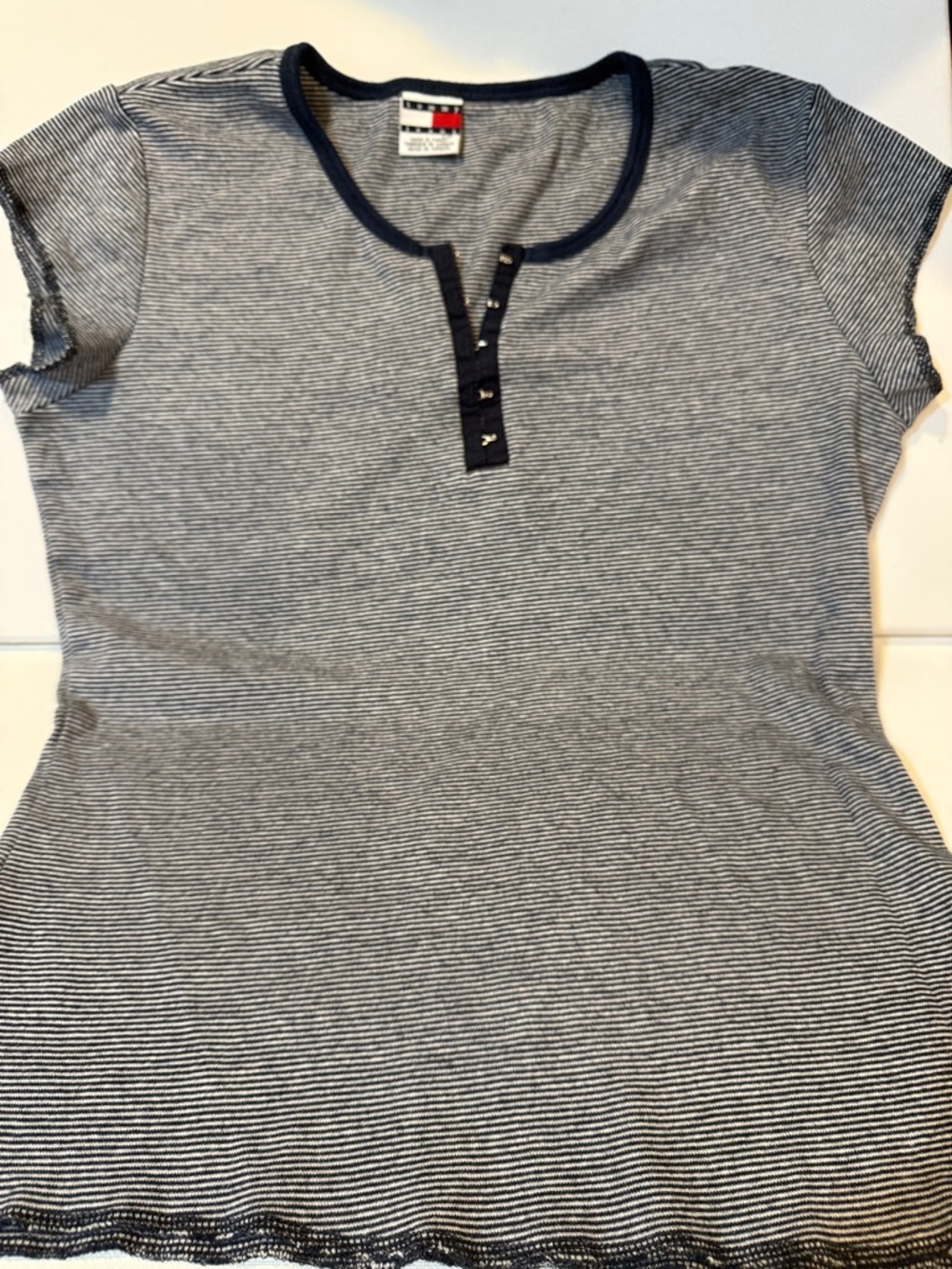 Tommy Hilfiger Navy & White Micro-Stripe Henley Tee